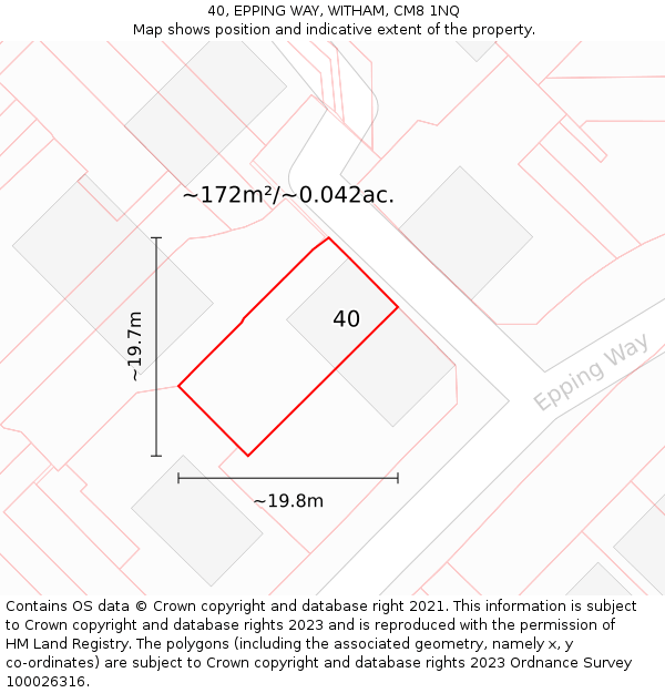 40, EPPING WAY, WITHAM, CM8 1NQ: Plot and title map