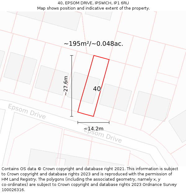 40, EPSOM DRIVE, IPSWICH, IP1 6RU: Plot and title map