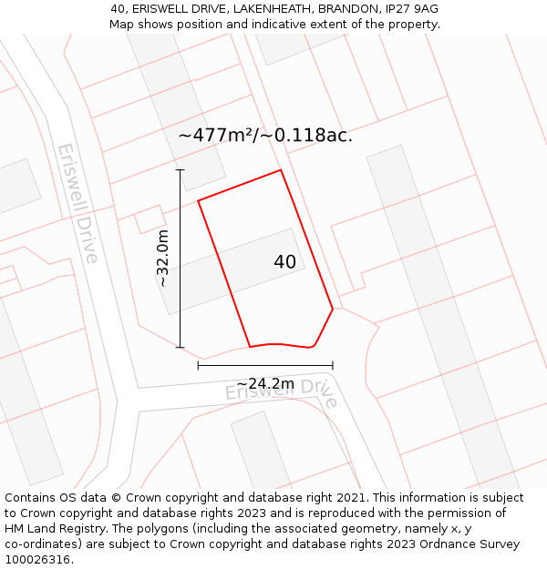 40, ERISWELL DRIVE, LAKENHEATH, BRANDON, IP27 9AG: Plot and title map
