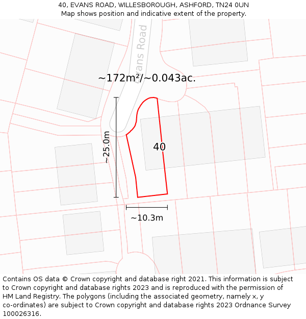 40, EVANS ROAD, WILLESBOROUGH, ASHFORD, TN24 0UN: Plot and title map
