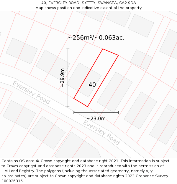 40, EVERSLEY ROAD, SKETTY, SWANSEA, SA2 9DA: Plot and title map