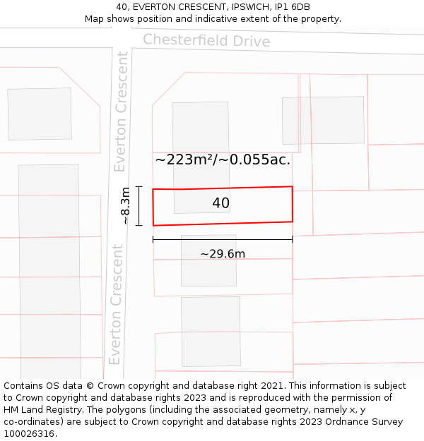 40, EVERTON CRESCENT, IPSWICH, IP1 6DB: Plot and title map