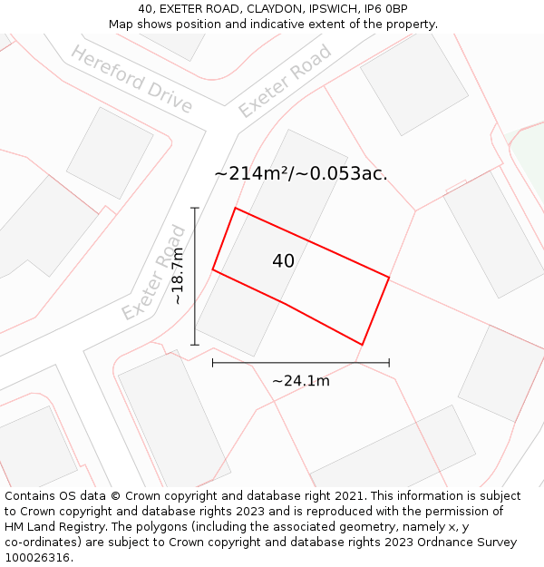 40, EXETER ROAD, CLAYDON, IPSWICH, IP6 0BP: Plot and title map