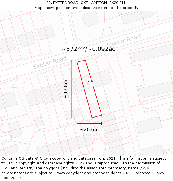 40, EXETER ROAD, OKEHAMPTON, EX20 1NH: Plot and title map