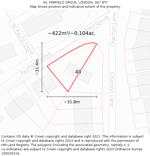 40, FAIRFIELD GROVE, LONDON, SE7 8TY: Plot and title map