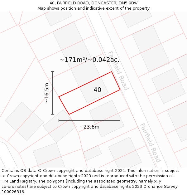 40, FAIRFIELD ROAD, DONCASTER, DN5 9BW: Plot and title map