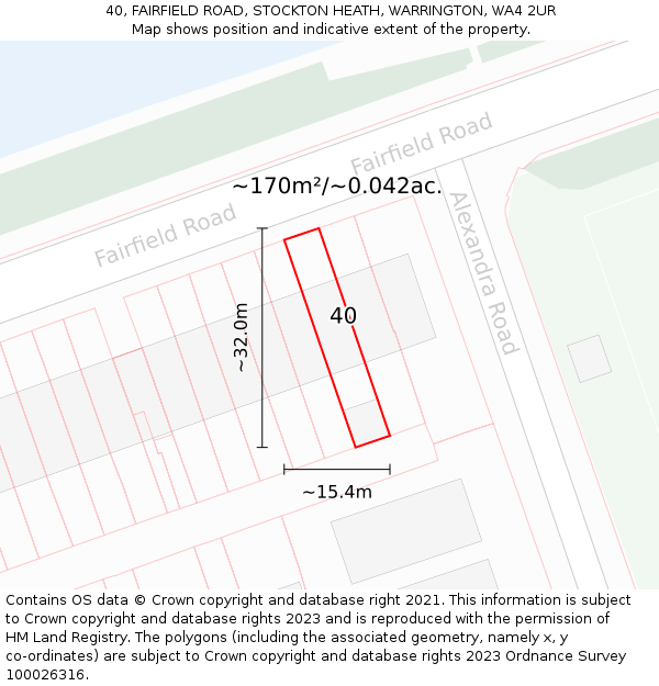 40, FAIRFIELD ROAD, STOCKTON HEATH, WARRINGTON, WA4 2UR: Plot and title map