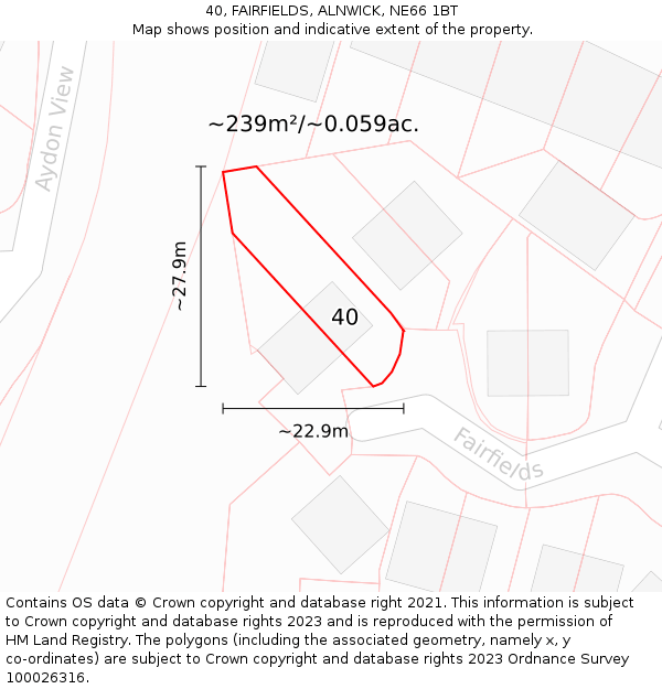40, FAIRFIELDS, ALNWICK, NE66 1BT: Plot and title map