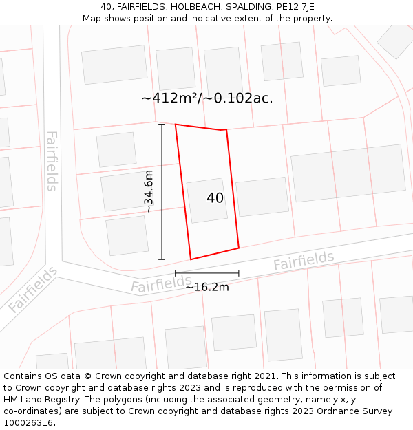 40, FAIRFIELDS, HOLBEACH, SPALDING, PE12 7JE: Plot and title map