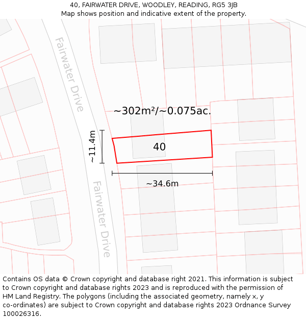 40, FAIRWATER DRIVE, WOODLEY, READING, RG5 3JB: Plot and title map