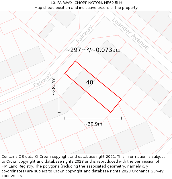 40, FAIRWAY, CHOPPINGTON, NE62 5LH: Plot and title map