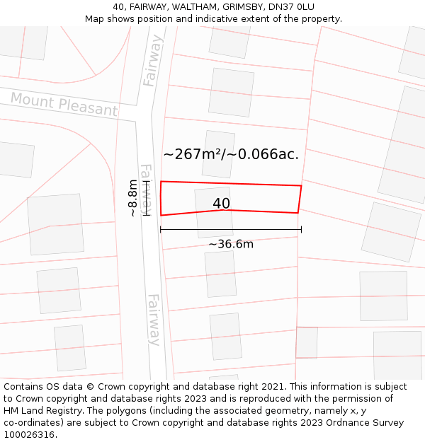 40, FAIRWAY, WALTHAM, GRIMSBY, DN37 0LU: Plot and title map