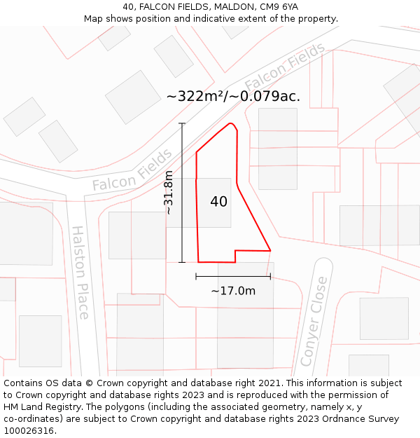 40, FALCON FIELDS, MALDON, CM9 6YA: Plot and title map