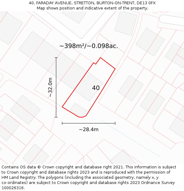 40, FARADAY AVENUE, STRETTON, BURTON-ON-TRENT, DE13 0FX: Plot and title map