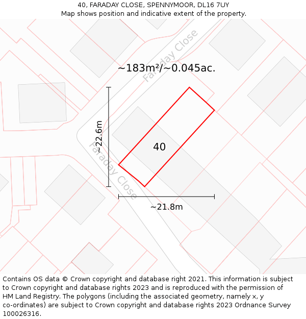 40, FARADAY CLOSE, SPENNYMOOR, DL16 7UY: Plot and title map