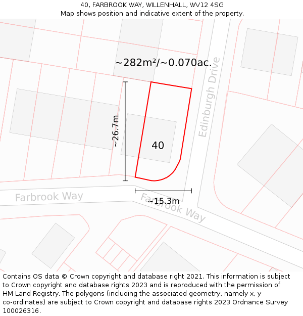 40, FARBROOK WAY, WILLENHALL, WV12 4SG: Plot and title map