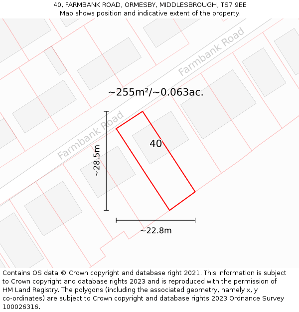 40, FARMBANK ROAD, ORMESBY, MIDDLESBROUGH, TS7 9EE: Plot and title map