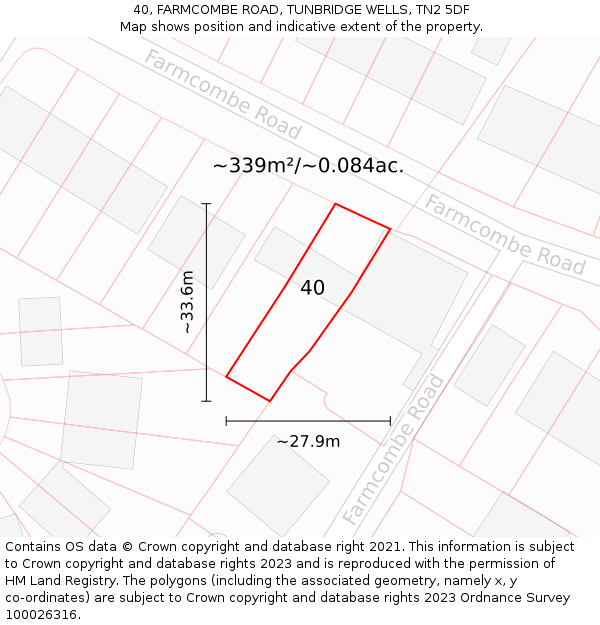 40, FARMCOMBE ROAD, TUNBRIDGE WELLS, TN2 5DF: Plot and title map