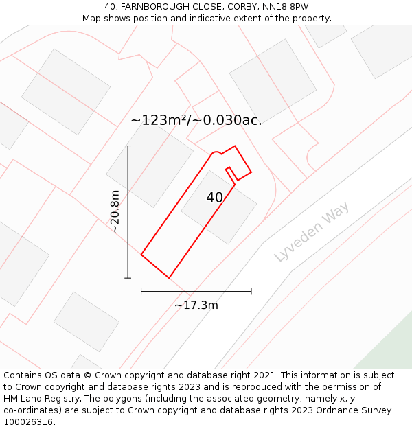 40, FARNBOROUGH CLOSE, CORBY, NN18 8PW: Plot and title map