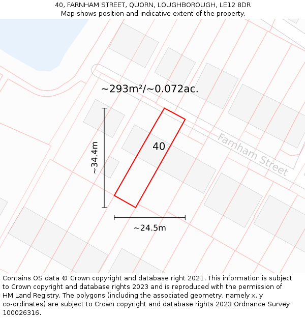 40, FARNHAM STREET, QUORN, LOUGHBOROUGH, LE12 8DR: Plot and title map