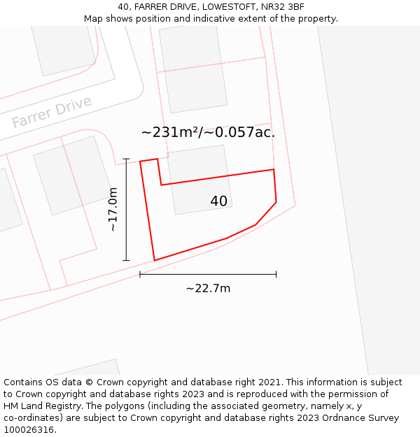 40, FARRER DRIVE, LOWESTOFT, NR32 3BF: Plot and title map