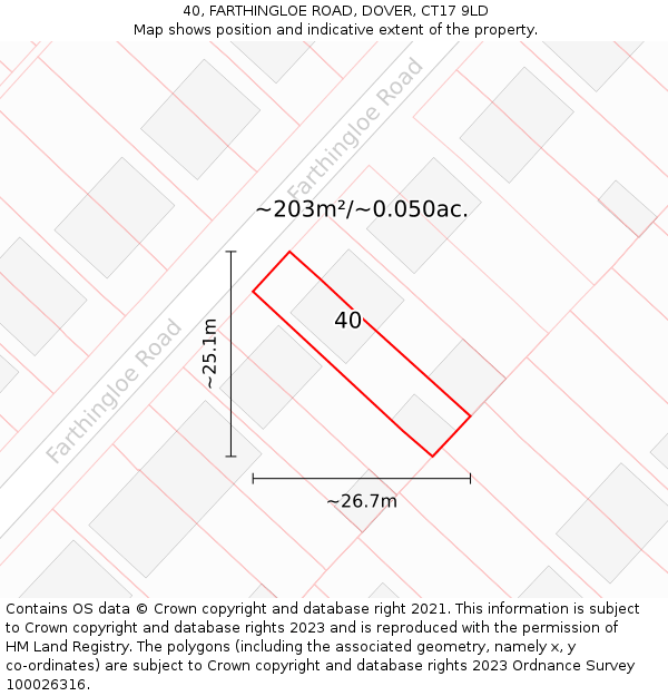 40, FARTHINGLOE ROAD, DOVER, CT17 9LD: Plot and title map