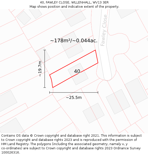40, FAWLEY CLOSE, WILLENHALL, WV13 3ER: Plot and title map