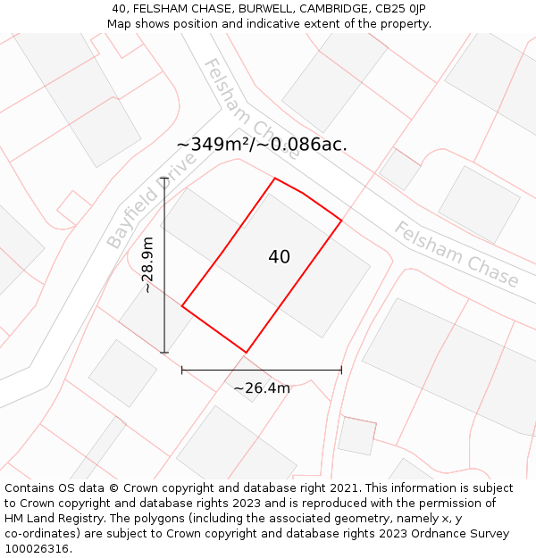 40, FELSHAM CHASE, BURWELL, CAMBRIDGE, CB25 0JP: Plot and title map