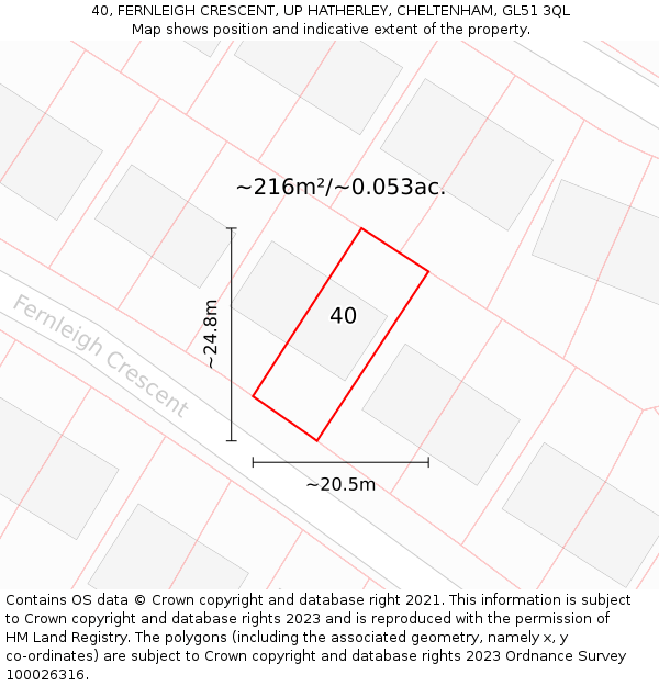 40, FERNLEIGH CRESCENT, UP HATHERLEY, CHELTENHAM, GL51 3QL: Plot and title map