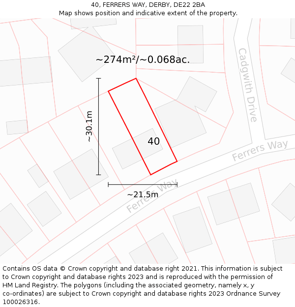 40, FERRERS WAY, DERBY, DE22 2BA: Plot and title map