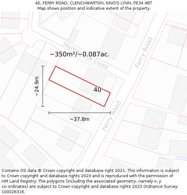 40, FERRY ROAD, CLENCHWARTON, KING'S LYNN, PE34 4BT: Plot and title map