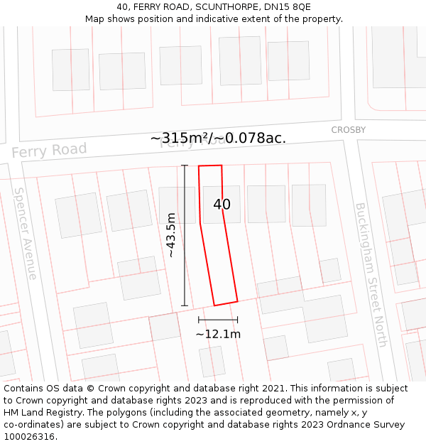 40, FERRY ROAD, SCUNTHORPE, DN15 8QE: Plot and title map