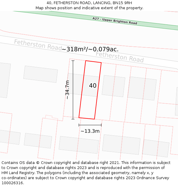 40, FETHERSTON ROAD, LANCING, BN15 9RH: Plot and title map