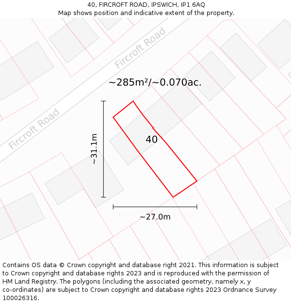 40, FIRCROFT ROAD, IPSWICH, IP1 6AQ: Plot and title map