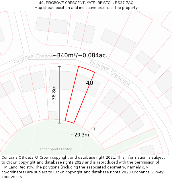 40, FIRGROVE CRESCENT, YATE, BRISTOL, BS37 7AQ: Plot and title map