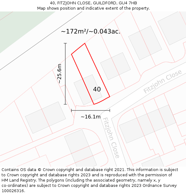 40, FITZJOHN CLOSE, GUILDFORD, GU4 7HB: Plot and title map