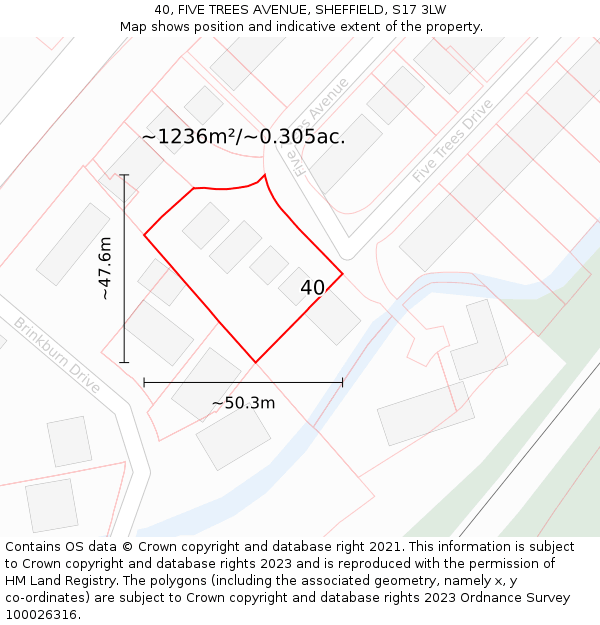 40, FIVE TREES AVENUE, SHEFFIELD, S17 3LW: Plot and title map