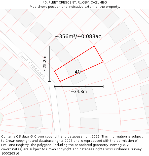 40, FLEET CRESCENT, RUGBY, CV21 4BG: Plot and title map