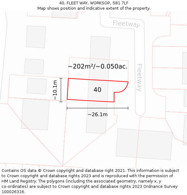 40, FLEET WAY, WORKSOP, S81 7LF: Plot and title map