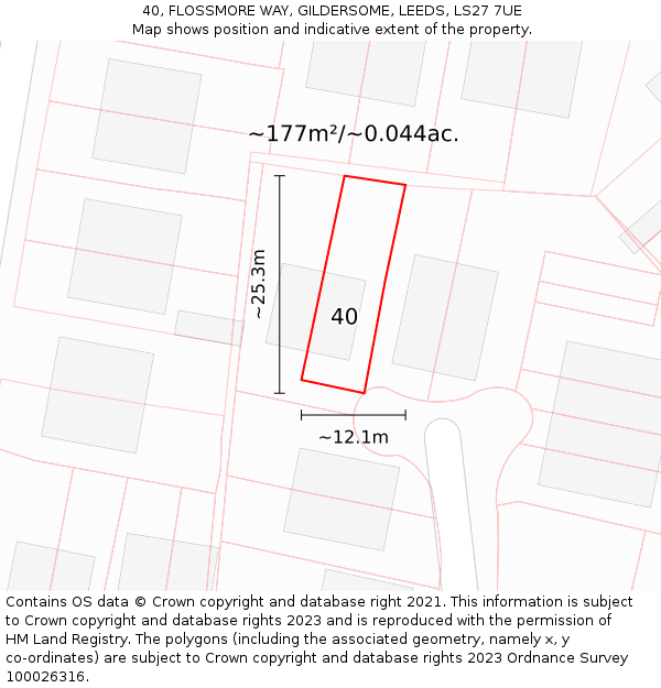 40, FLOSSMORE WAY, GILDERSOME, LEEDS, LS27 7UE: Plot and title map