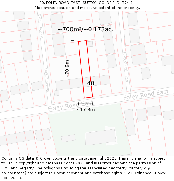 40, FOLEY ROAD EAST, SUTTON COLDFIELD, B74 3JL: Plot and title map