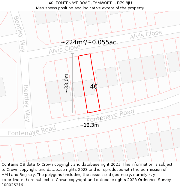 40, FONTENAYE ROAD, TAMWORTH, B79 8JU: Plot and title map