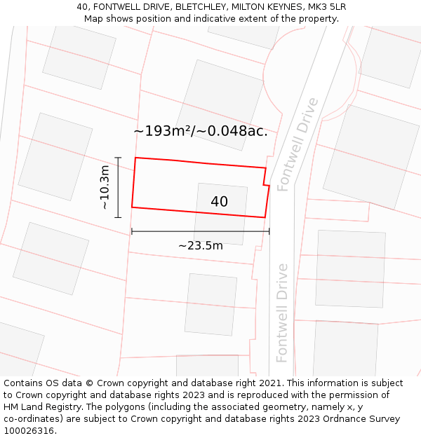 40, FONTWELL DRIVE, BLETCHLEY, MILTON KEYNES, MK3 5LR: Plot and title map