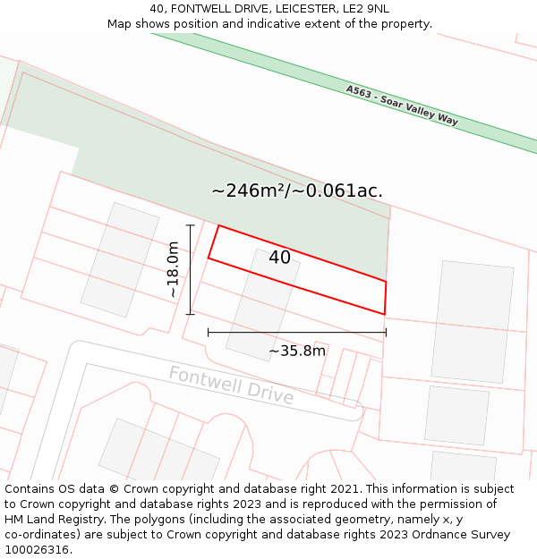 40, FONTWELL DRIVE, LEICESTER, LE2 9NL: Plot and title map