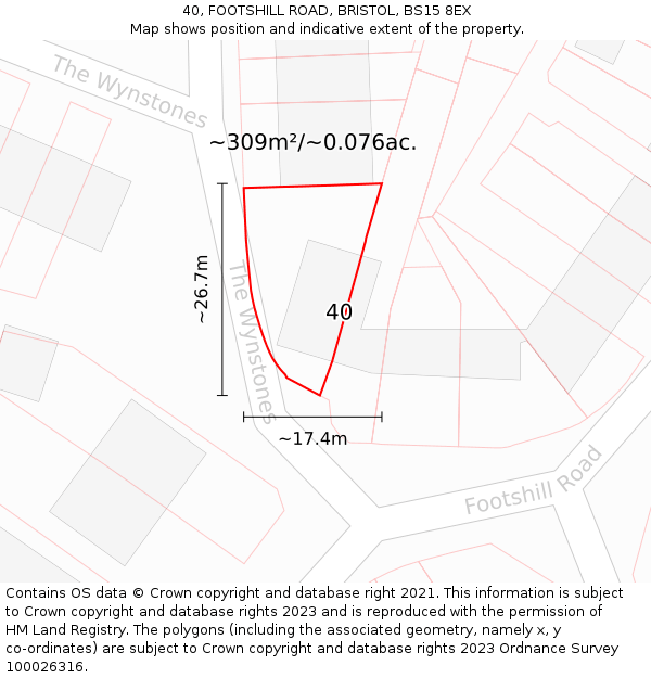 40, FOOTSHILL ROAD, BRISTOL, BS15 8EX: Plot and title map