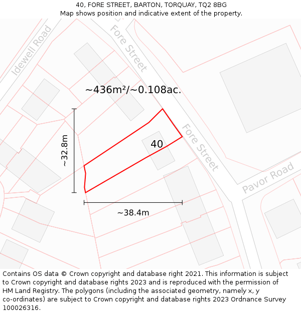 40, FORE STREET, BARTON, TORQUAY, TQ2 8BG: Plot and title map