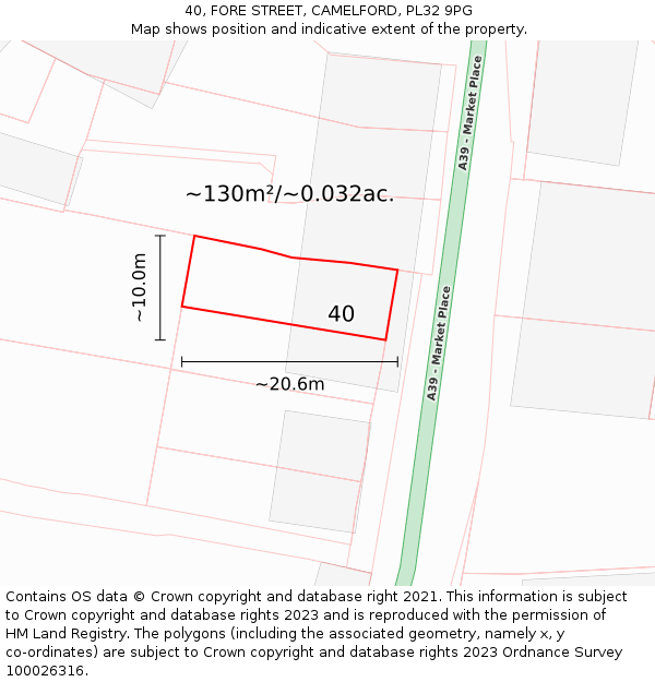 40, FORE STREET, CAMELFORD, PL32 9PG: Plot and title map