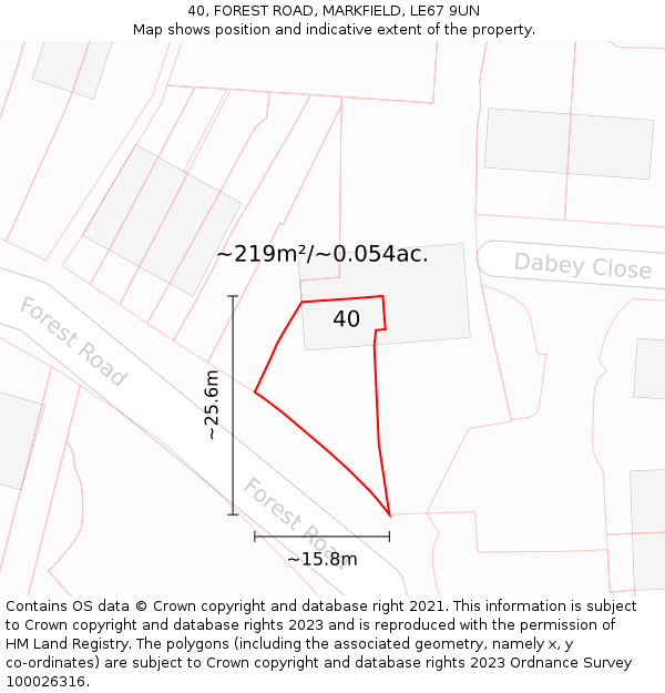 40, FOREST ROAD, MARKFIELD, LE67 9UN: Plot and title map