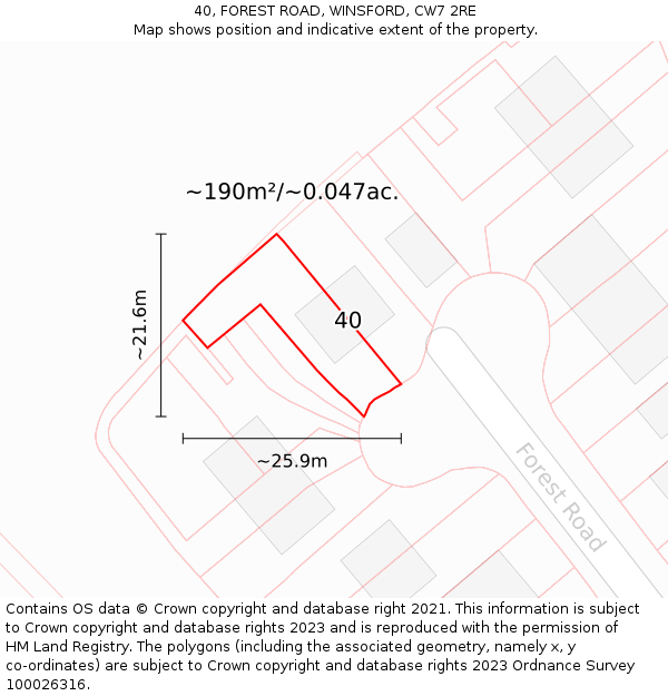 40, FOREST ROAD, WINSFORD, CW7 2RE: Plot and title map