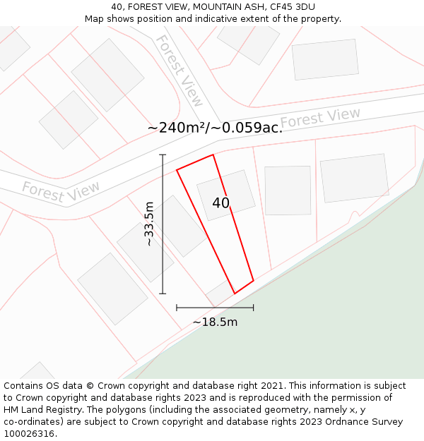 40, FOREST VIEW, MOUNTAIN ASH, CF45 3DU: Plot and title map